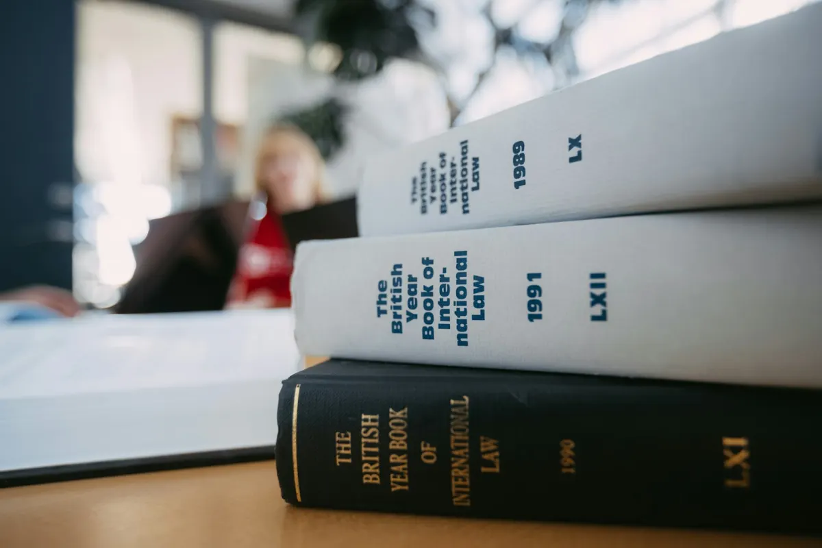 Law books stacked on a desk
